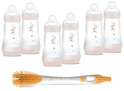 MAM Anti-Colic Bottles 260ml 6 Pack with Size 1 Silicone Teat Suitable from Birth