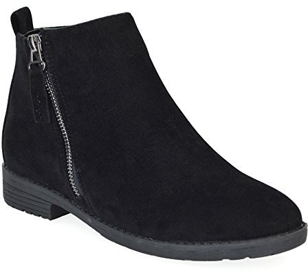 ESSEX GLAM Womens Flat Ankle Boots - Block Heel Chelsea Style Booties - Everyday Zip Up Ankle Boots