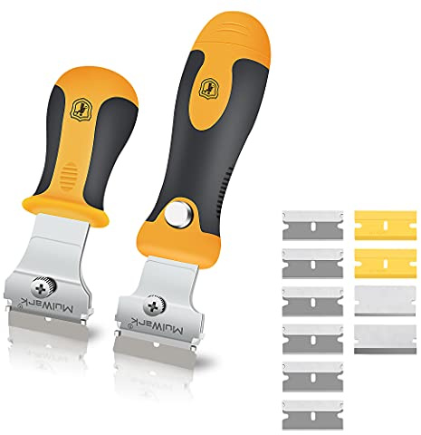 MulWark Profi-Schaber-Set mit 2 Teleskop-Griffen & 12 Klingen | Heavy-Duty Glas- und Farbschaber für Fenster, Ofenreinigung, Oberflächenvorbereitung