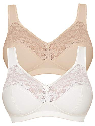 SUSA Baumwoll BH Damen 2er Pack - Basic 27931 - Größe B-E - Bügelloser BH mit Unterbrustband - 3-Geteilte Cups & verstellbare, gepolsterte Träger - Bequemer BH ohne Bügel mit Stützfunktion