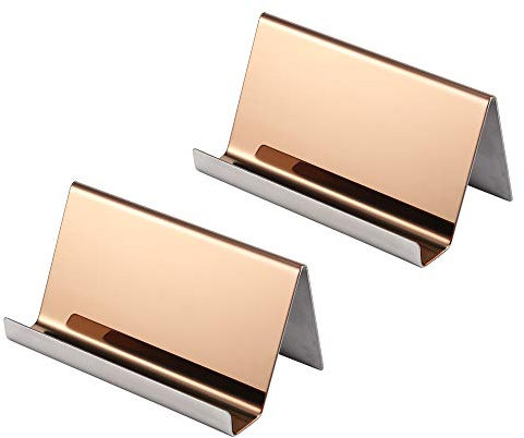 2 Stück Visitenkartenhalter/Visitenkartenständer im rostfreier Stahl (roségold)