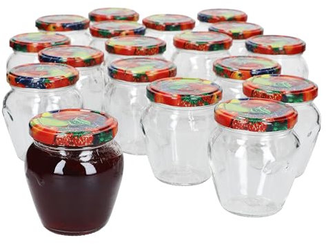 MamboCat 18er Set Marmeladengläser 212 ml I Deckel Obst-Dekor I Twist-Off TO 63 I Einmachgläser I Obst, Antipasti, Konfitüre, Gelee & Co. I Einkochzubehör