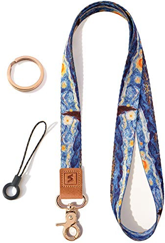 SENLLY Halsrem Sondd Nyckelring Neck Lanyard Strap med Äkta Läder och Metallklämma, för Nycklar, ID Bricka Kort Hållare, Nyckelband, Mobiltelefon