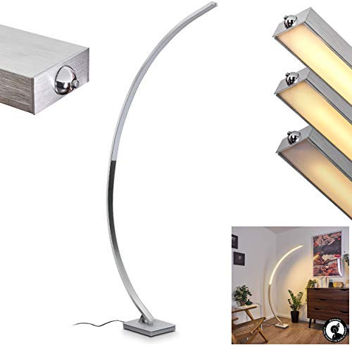 Lampadaire Uttorp en métal argenté, élégant luminaire moderne à intensité variable par l'interrupteur intégré, lampe arc idéale dans un salon contemporain, 19 Watt, max. 2200 Lumen, 3000 Kelvin