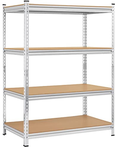 Yaheetech 4-Tier Silver Shelving Frame 112x60x150cm Garage Storage Racking | 320kg maximum load per tier, adjustable rack for containers, sundries in workshop, storage room and household areas