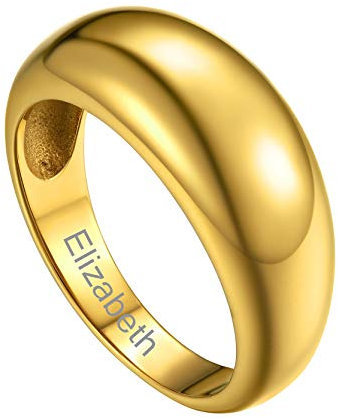 GoldChic Personalisierter stapelbarer Versprechen Bandring mit Motiven-Gravur Breite 8.8mm Edelstahl Dünne konvexer Siegelring für Damen Frauen Einfach Schmuck Accessoire Ringgröße 59.5（18.9） in Gold