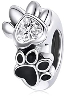 Qings Pet Paw Print Charm Perlé Chien Chat Imprimé Animal Foot Print Perle Pendentif