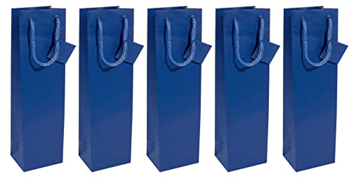 SIGEL Flaschen Geschenktüten Papier ultramarinblau matt 35 x 10 cm 5er Set | GT505/5, für Flaschen und Präsentverpackungen