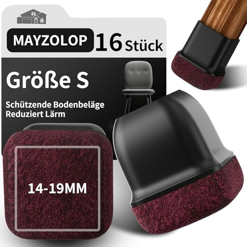Schutzkappen Für Stuhlbeine mit Filz, Gummi Möbel Beinbecher, Tischbeinbezug, Möbelmatte für Hartholzböden Eckig Schwarz, Seitenlänge 14-19mm 16pcs