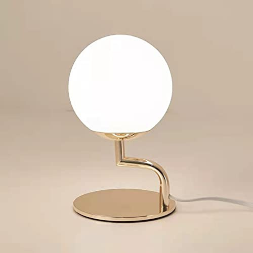 Mengjay Lanterna desktop semplice romantico solido da tavolo lampada da comodino luce palla di vetro rotonda paralume Ball G9 Lampada da tavolo camera da letto soggiorno ufficio (oro)