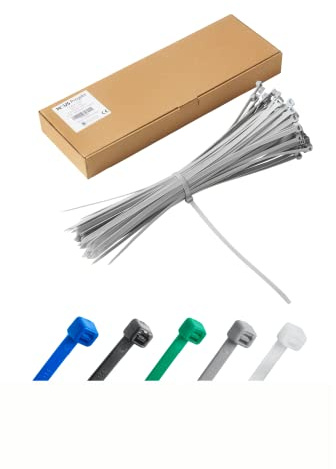 Kabelbinder 100 Stück Grau, 400 mm x 7,6 mm, UV-Beständige Mehrzweck-Kabelbinder für den Einsatz im Außen- und Innenbereich, Kabelmanagement für Haus, Büro, Garten, Garage, Werkstatt, Zäune