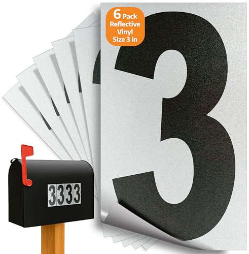 iSYFIX Black Vinyl Number 3 (Three) Stickers - 6 Pack 3 inch - Premium Decal, Reflective Background, Pre-Spaced for Mailbox, Signs, Window, Door, Car, Truck, Home, Business, Address, Indoor & Outdoor