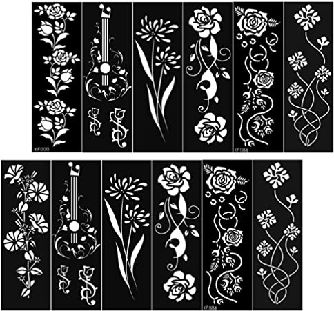 Healvian 12 Blatt TemporäRe Tattoo Schablonen, Selbstklebende Und Wiederverwendbare Tattoo Aufkleber, Ideal FüR Glitzer, Und Airbrush, Verschiedene Designs FüR Gesicht, HäNde Und KöRper