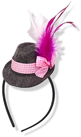 BF Souvenirs Haarreif ROSI mit MINI-Trachtenhut mit weißer & rosa Feder - Bayern Tirol Fasching Oktoberfest Karneval bayerisches Fest Tracht Hüttenparty