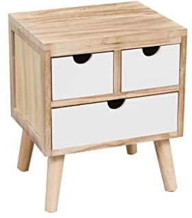 Mimbre Natural Schubladenschrank im Vintage-Stil, 3 Schubladen, aus Naturholz mit DREI weißen Schubladen, hat Vier Beine als Standfuß. (34 x 28 x 40)