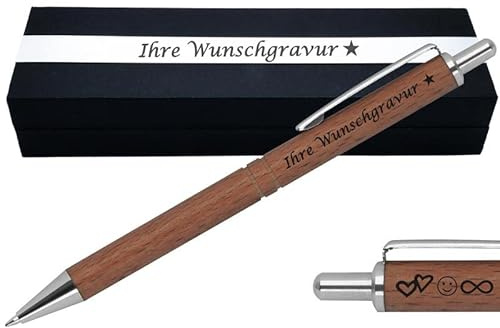 Juwelier Schönschmied Kugelschreiber mit Gravur aus Holz | blau schreibend | Kugelschreiber personalisiert | Wunschgravur mit Symbolen PS220_OPTION_BOX_B