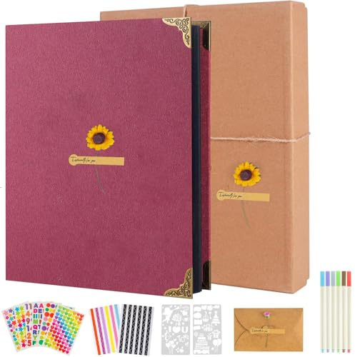 AIOR Album Photo Scrapbooking 60 Pages, Traditionnel Scrapbook Fait à La Main DIY Albums Livre d'or, Idee Cadeau de Noël Original Utile, Cadeau Anniversaire Couple (Rouge)