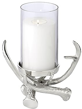 EDZARD Windlicht Blitu (H 25 cm), Aluminium, Glaszylinder ohne Boden | Zylinder unten offen, nimmt kein Wachs auf · zum Reinigen einfach abheben · für Stumpenkerzen bis Ø 8 cm
