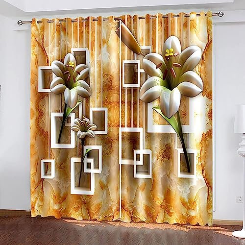 SJSXWQN Cortinas Salon Dormitorio Lirio Amarillo Cortinas Opacas con Ojales Cortinas Termicas Aislantes Frio y Calor para Decoracion Habitacion Cocina 2 Piezas B 140 x H 260 cm