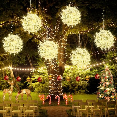 Baung Christmas String Lights Outdoors,4 Pack 11.81 Sphere Lights,Ball Tree Garden Globe Lights for Home, Party, Christmas, Porch Patio,Wedding, Garden,Tree Decoration with Plug
