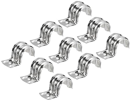 sourcing map 25pcs 16mm Attache Fixer Grillage Rigide Traille Tube Collier Serrage Clip Fixation pour Tuyau Une Trou Sangles R Forme Support Inox Acier