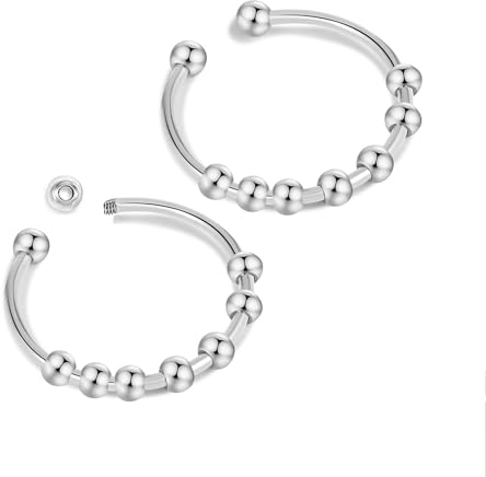 Ryaupy 2er Set Anti Stress Ringe aus Edelstahl - Verstellbare Spinner Ringe mit Perlen - Angst Ring und Fidget Ring für Damen und Herren in Silber