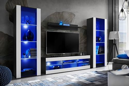 Komodee Wohnwand TV Tivoli Grande A1 Weiß/Schwarz 250x159x35 cm