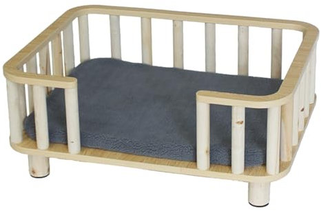 TUJOBA Hundebett Erhöhter Hundezwinger mit Geländer & Matratze, Abnehmbarer Holzrahmen Haustierbettbett Schwer Dienstfrei, Verdickte Haustiermöbel für Extra Große Rasse (Color : Style 2, Size : S)