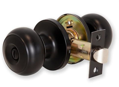 XFORT Bello Privacy Knob Set Matt Black, Keyless Door Knob with Lock for Internal Wooden Bathroom Doors, Complete Set with Tubular Latch