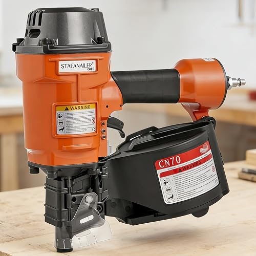 Stafanailer Update CN70 Air Coil Nailer, 15 Degree Pneumatic Coil Nail Gun, 1-3/4 to 2-3/4 Fast Shooting Nailer, High Speed Air Coil Nail Gun for Pallets, Siding, Crating, Fencing, Decking