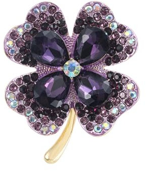 Wekuw Trèfle à Quatre Feuilles Broche en Strass et en Cristal - Pins Vintage pour Fixation de Pulls, Châles et Robes (Violet)