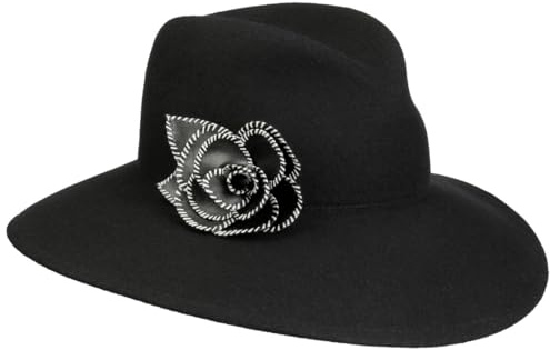 Mayser Ilaria Flower Schlapphut mit Blume Made in EU Damen Herbst Winter schwarz One Size