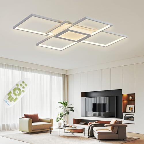 SXLXQM Deckenlampe Wohnzimmer LED Modern Deckenleuchte Wohnzimmerlampe 96W Geometrisch Wandlampe Multifunktional Deckenbeleuchtung für Schlafzimmer Wohnzimmer Büro(Weiß, 100X 65X 9cm)