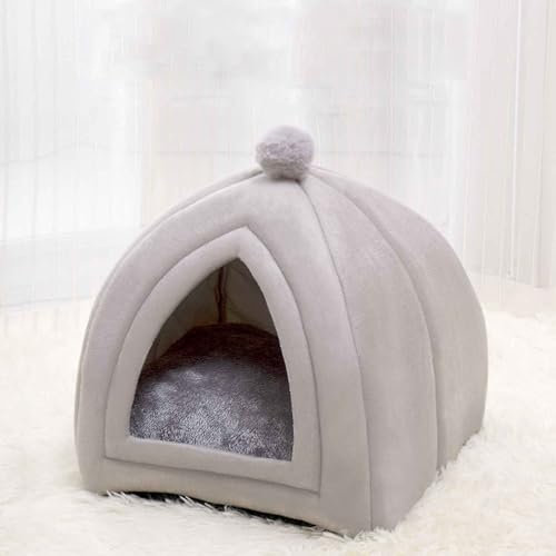Katzenzelt, Halbgeschlossenes Schlafnest Aus Plüsch, 2-In-1 Faltbare Haustierbett Für Katzen, Katzenbetten Für Hauskatzen, Katzenhaus Mit Waschbaren Kissen Für Kleine Haustiere,Grau,L