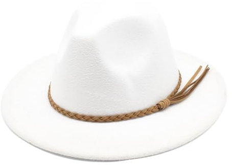 Europäischer und amerikanischer Fedora-Hut, Herbst- und Winter-Jazzhut aus Wolle, Wollhüte(Weiß)