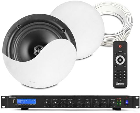 Power Dynamics PD NCSS8 Commercial Ceiling Speaker System - 2x 8 Passive 2-Way Coaxial Speakers with PDC90 Bluetooth DAB+ Media Amp, Small Office Music Sound Solution, Ideal for Cafe