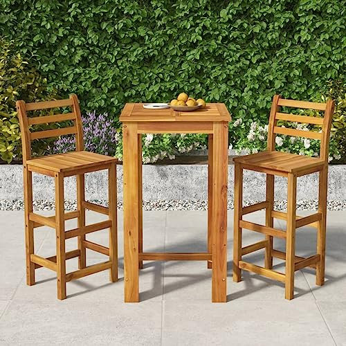 AJJHUUKI Gartenmöbel-Sets, 3-teiliges Gartenbar-Set, Massivholz, Akazie