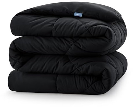 CozyLux Couette Tempérée 140x200 cm pour Lit 1 Personne, Édredon 300GSM pour 4 Saisons, Couverture en Microfibre pour Hiver et Automne, Chaud, Lavable en Machine, 140 x 200, Noir