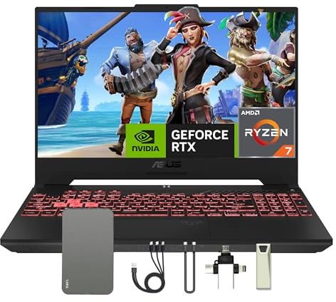ASUS TUF A15 - Laptop para juegos de 15.6 pulgadas FHD 144Hz, AMD Ryzen 7-6800H, 64GB DDR5 RAM, 4TB PCIe SSD, GeForce RTX 3050 Ti 4GB GDDR6, Windows 11, teclado retroiluminado RGB, gris, juego de
