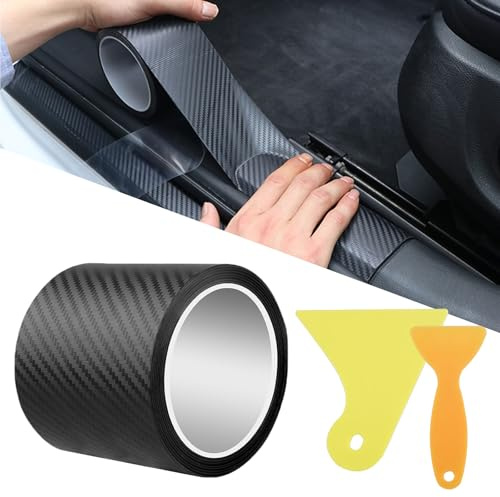 WhizNook Protection Seuil de Porte, 10cm x 3m, PVC + PP, Noir, Fibre de Carbone, Universel, Pare-chocs, Corps Latéral