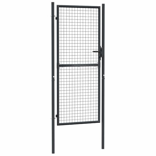 Gartentür aus Metall, Mesh Gartentor für Stabmattenzau Zauntor, Hoftor, mit Pfosten, Garten Flügeltore Gartenzaun Tür, 100x250 cm Grau