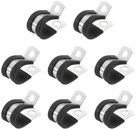 PATIKIL 16mm Rohrschellen Kabelklemme Gummi P Clips, 8 Stück Schlauchschellen 304 Edelstahl Isolierte Metallklemme Rohrklemme für Rohrleitung Kabel Draht Installation