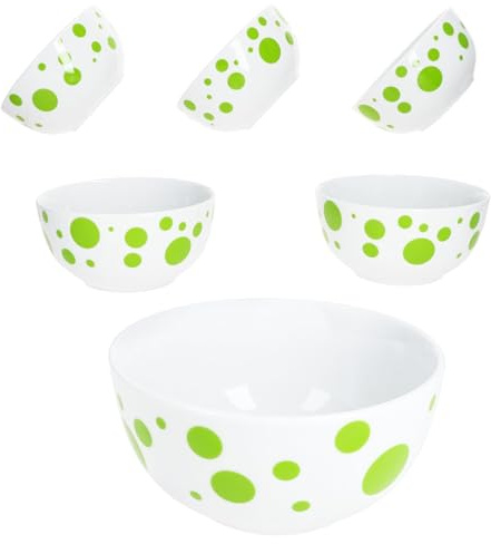 MamboCat Pula grün 6er Set Müslischale 14cm I 400ml I weiße Porzellan-Schüssel mit Punkten für 6 Personen I Schälchen für Salat, Suppe, Müsli, Chips & Co.