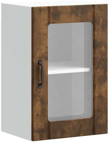 HETFTJN Armadietto Bagno Mobile Cucina Dispensa Armadietto da Esterno Mobile Ingresso - Pensile da Cucina con Porta in Vetro Lucca Rovere Fumo per Soggiorno Esterno Bagno Camera Da Letto