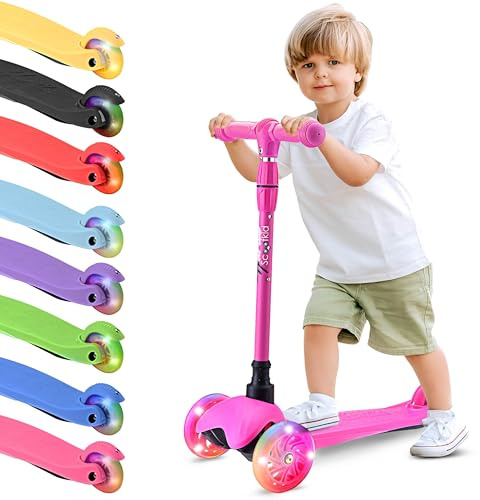 Hurtle Kinderroller 2-5 Jahre – Scooter mit LED-Rollen | Höhenverstellbarer Tretroller mit Lenk- und Kipp-System für Jungen & Mädchen, Indoor & Outdoor, bis 20 kg