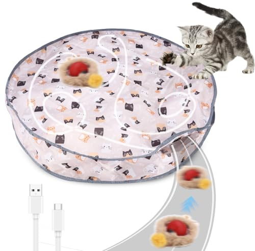 Katzenspielzeugball Für Katzen,Interaktives Automatisches mit Matte | Schnellrollend, Mit Versteckmatte für Jagdtrieb, Automatischer Start/Stopp, Für aktive & schüchterne Katzen, USB-Aufladung