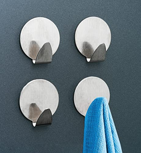 IPEA Ganci Adesivi Rotondi in Metallo per Casa, Bagno e Cucina - 4 Pezzi - Appendini Adesivi da Muro per Oggetti, Appendiabiti, Portasciugamani - Gancio da Parete di Casa - Colore Metallico