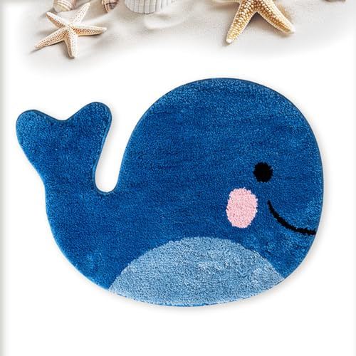 CharmBurst Bathroom Rug, Bath Mat Non-Slip Blaue Wale-Motiv, Badezimmer Teppich, Waschbarer Soft Microfibre Shower Mat Absorbent Bathroom Rug 47 x 63 cm