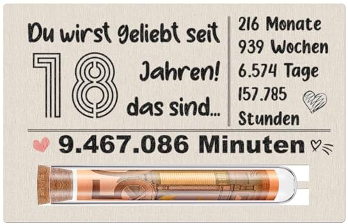 Otuuz 18. Geburtstag Geldgeschenk aus Holz mit Reagenzglas und Holzkarte | 18. Geburtstag Geschenk, für Mädchen Jungen