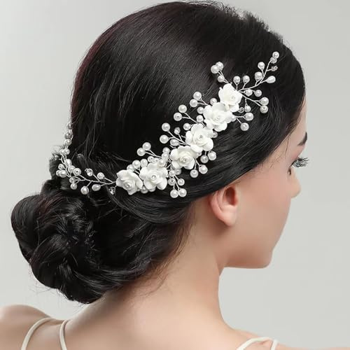 yufana Accessoires De Cheveux Marriage, Accessoires Pour Cheveux De Mariage, Bijoux Cheveux Mariage, Accessoires Pour Cheveux En Perles De Mariage, Accessoires Pour Cheveux De MariéE (Argent)